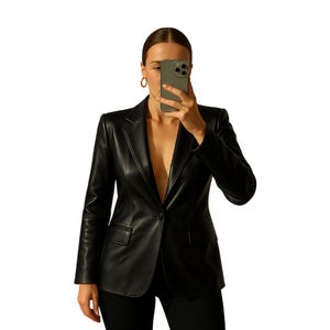Blazer en cuir - Veste en cuir d'agneau noir doux - Manteau en cuir véritable pour femme - Cadeau unique pour elle