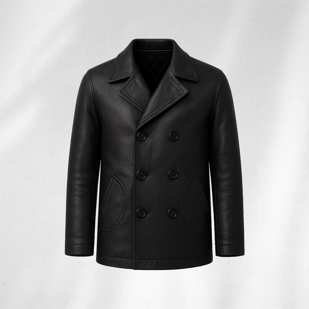 Men's Double Breasted Peak Lapel Jet Black Coat