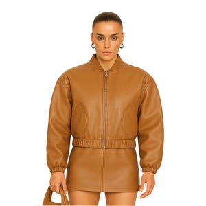 Women&#39;s Tan Pure Leather Bomber Jacket – Handmade Italian Style Outerwear | GiacaDiPelle