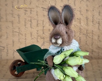 Bunny – Handmade Collectible Rabbit , Artist Teddy, Viscose Toy, vintage style
