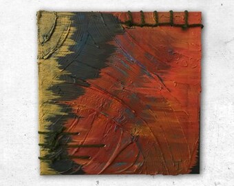 Original Textured Abstract Acrylic Painting with Yarn, 12" Square