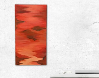 Original Abstract Painting, 20" x 10" rectangle with yellow, red, and orange. Thoughts of Sunset
