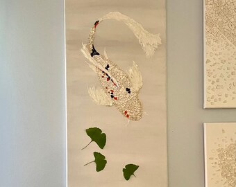 Koi 4 - eggshell mosaic with ginkgo leaves