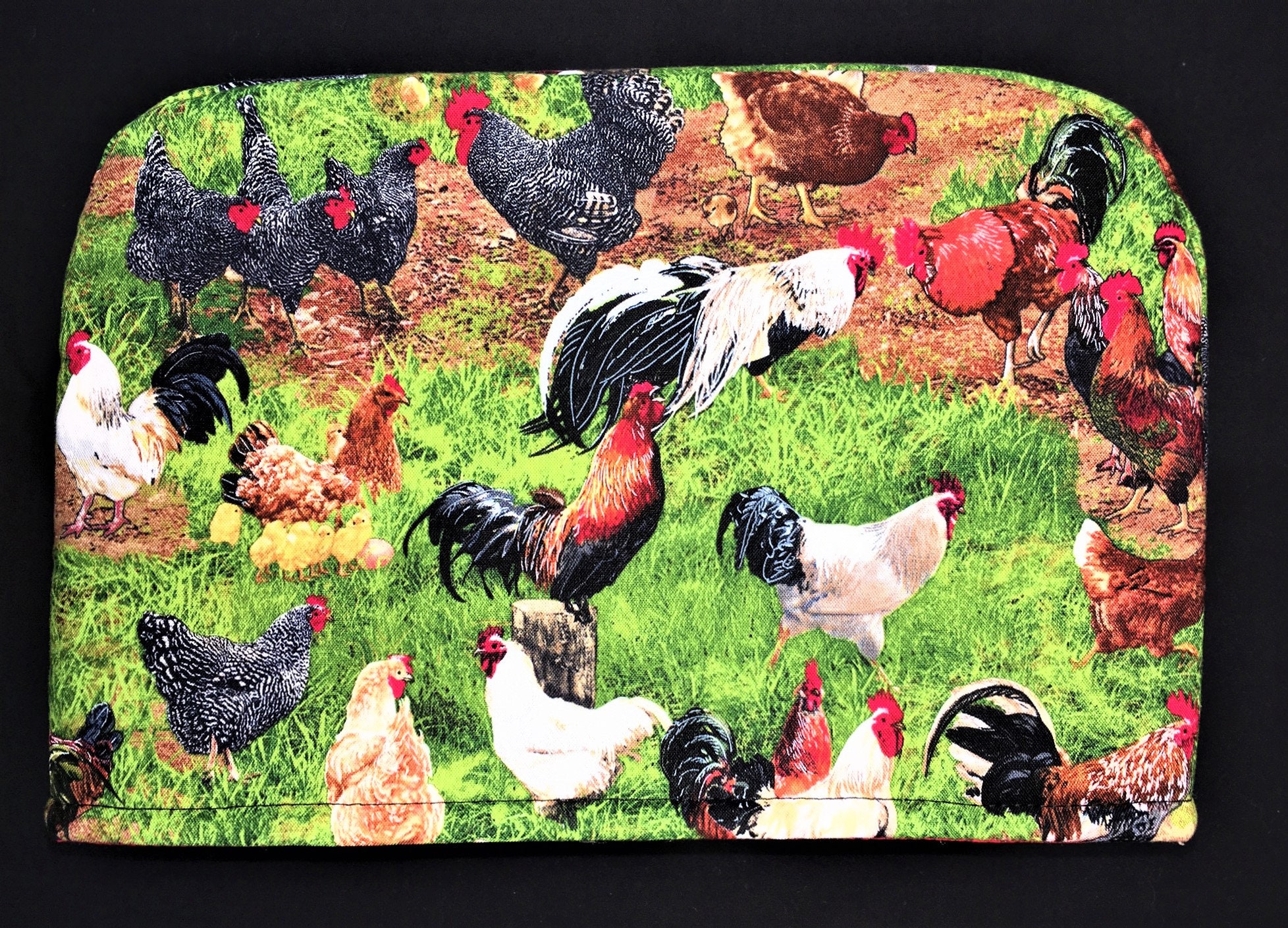x 7.5 h w l x 5.5 2 Slice Slot Barnyard Farm Roosters and Flowers Reversible Toaster Appliance Dust Cover Cozy 11.5