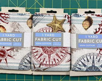 3 Bundles of 1 yd Fabric Cuts David Textiles Coastal Breeze Ocean Map Beach Shell Coral Fabric