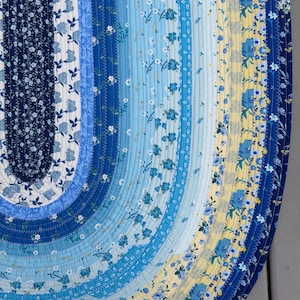 Blue, Yellow and White Floral Jelly Roll Oval Rug