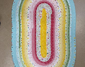 Colorful Yellow Red Teal Green Oval Jelly Roll Throw Rug