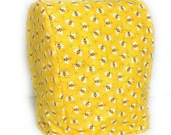 Honey Bumble Bees Black White on Yellow 4-5 Quart Reversible Mixer Appliance Dust Cover Cozy 15-1/2"(h) x 12"(l) x 9-1/2"(w) She Who Sews