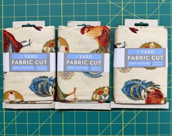 3 Bundles of 1 yd Fabric Cuts David Textiles Rainbow Rooster Medallion 100% Cotton Fabric