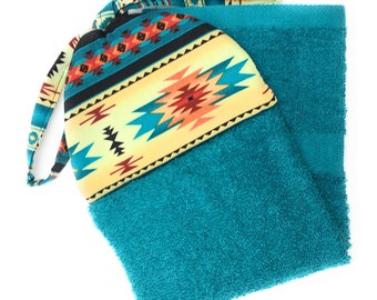 Toalla de mano colgante con temática del suroeste de Arizona: tela de rizo verde azulado, reversible, decoración de cocina