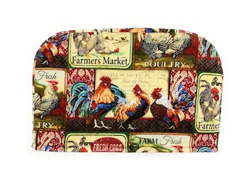 2 Slice Slot - Farmer's Market Roosters Barnyard Poultry Fresh Eggs Reversible Toaster Appliance Dust Cover Cozy She Who Sews in the USA