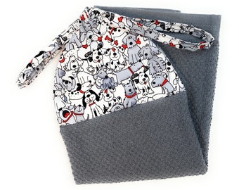 Toalla de mano colgante con diseño de cachorro: Lazo gris para refrigerador de cocina