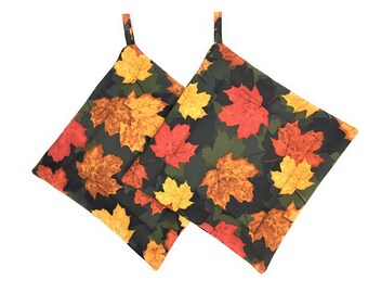 Fall Maple Leaf Hot Pot Holders - Set of 2 - Autumn Thanksgiving Kitchen Decor