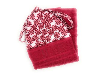 Toalla de cocina reversible con lazo para colgar en el baño, color menta, rojo, blanco, para fiestas navideñas, para la cocina, la que cose