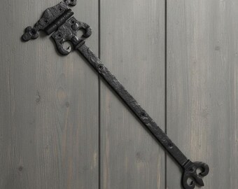 Bisagra negra tipo corona de 300 mm - Bisagra decorativa tradicional para puertas o portones