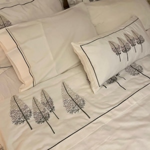 christmas tree embroidery bedding set,Luxury Cotton Satin Duvet Cover,winter bedding,christmas bedroom gift