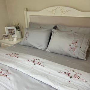Horse Embroidered Linen Bedding Set: Cotton Satin Duvet Cover