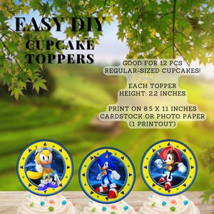 Sonic Cupcake Toppers Printable Template | 12 pcs | 2.2-Inch Digital Download | PNG & PDF | DIY Party Decor | Sonic Birthday Theme