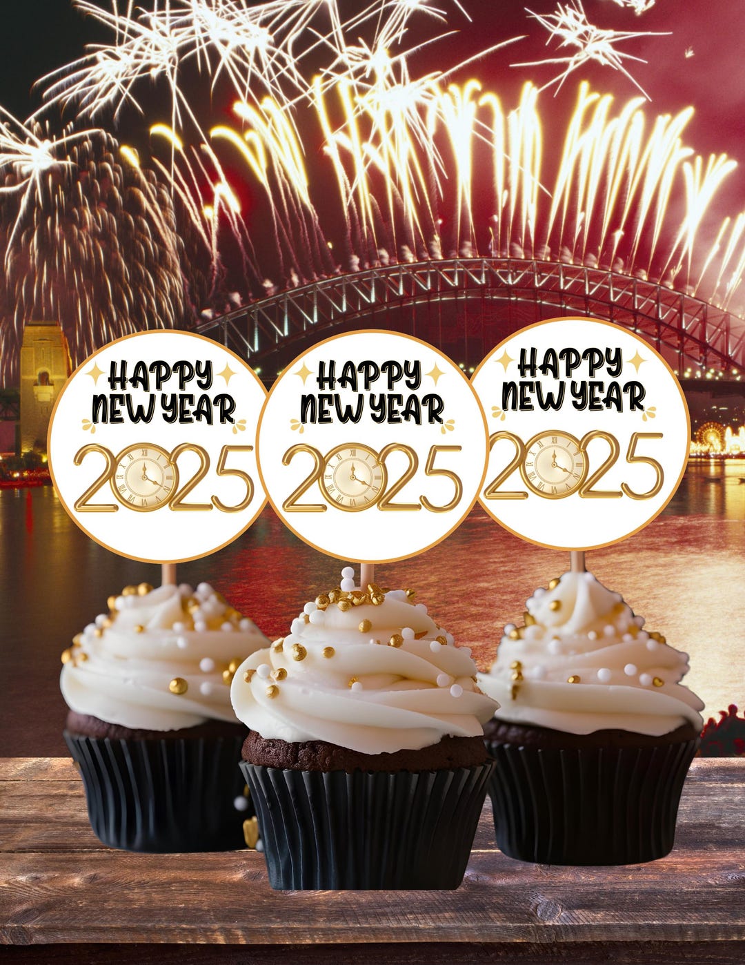 Happy New Year Cupcake Topper, 2025 Digital Topper, Printable Topper, Instant Download - Etsy