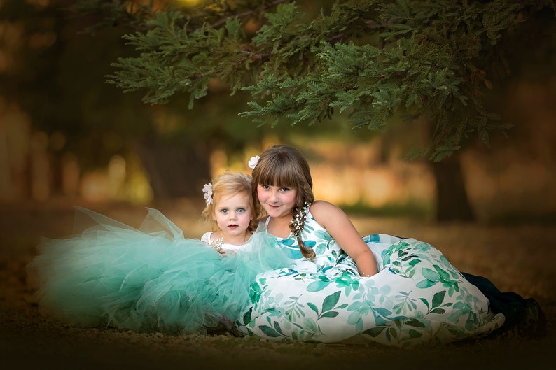 The Everly Dress in Ivory and Sage Green Flower Girl Tutu Dress