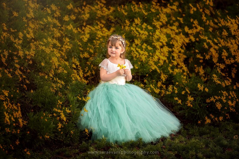The Everly Dress in Ivory and Sage Green Flower Girl Tutu Dress