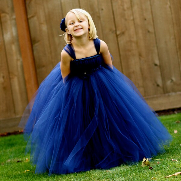 Navy Blue Flower Girl Tutu Dress  - Sizes 5 thru 7