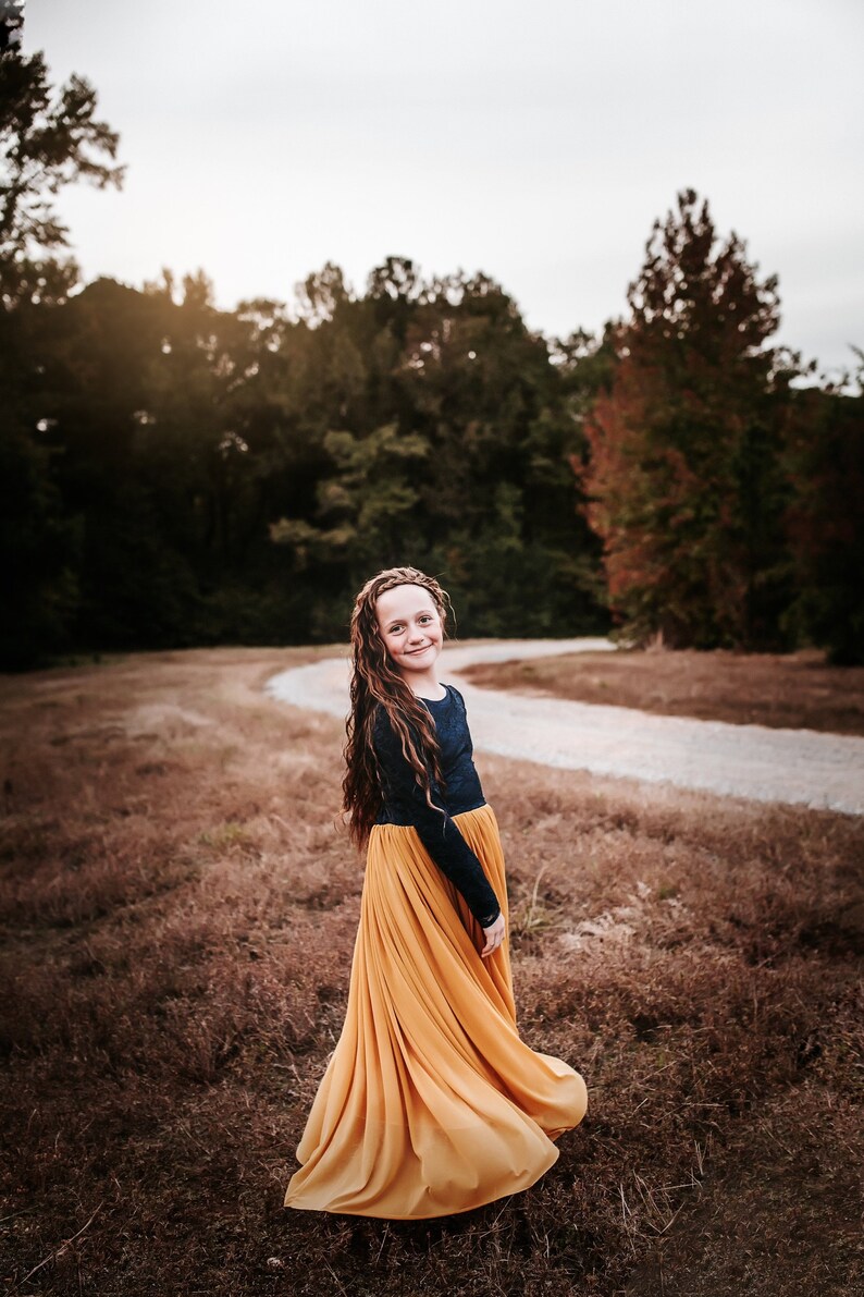 Flower Girl Tutu Dress The Savannah Dress in Navy Lace and Mustard Yellow