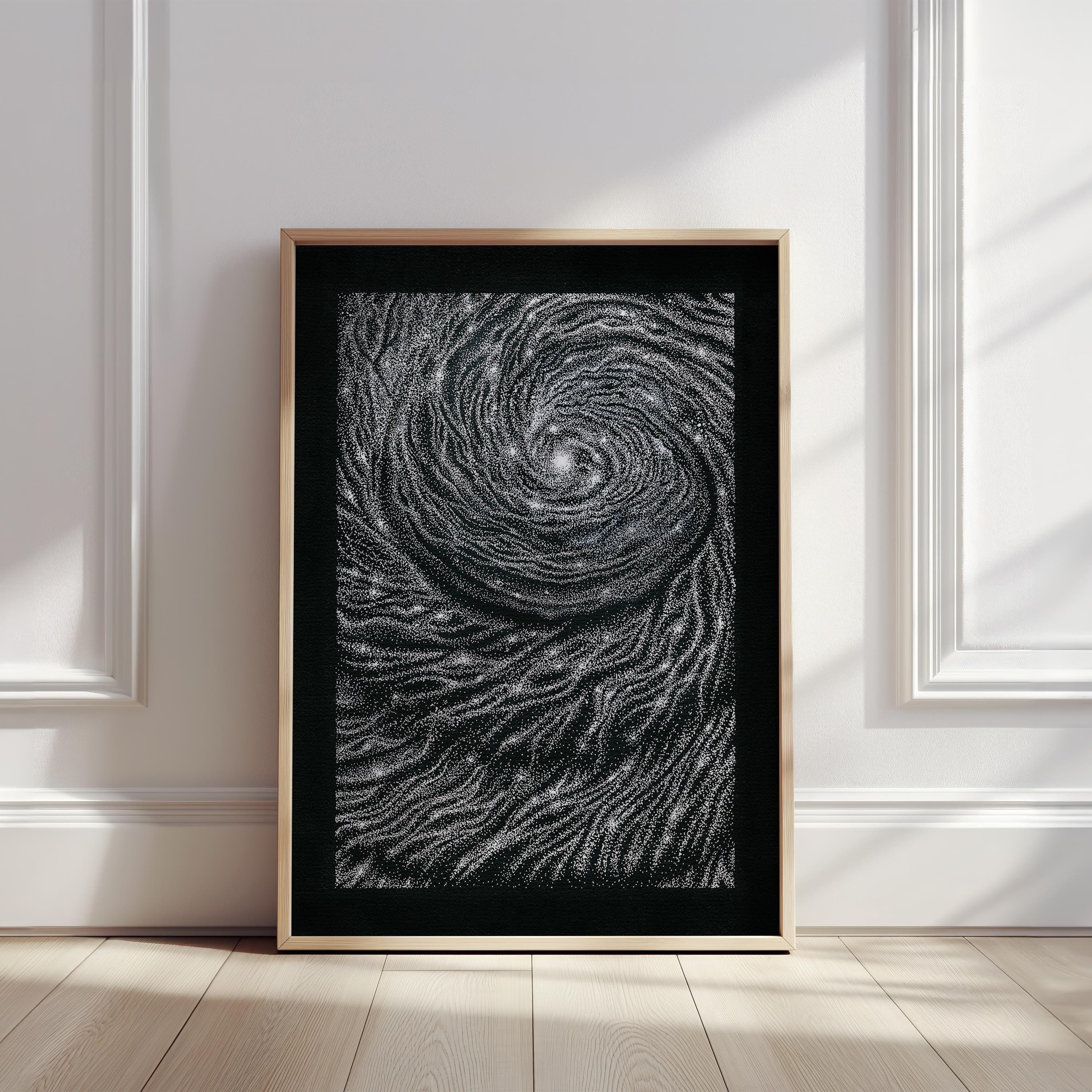 Stippling Galaxy Drawing Art Print, Black and White Fantasy Space - Etsy