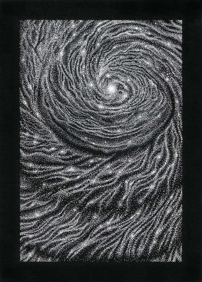 Stippling Galaxy Drawing Art Print, Black and White Fantasy Space - Etsy