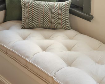 Custom Piano Bench Cushion, French Style Meditation Floor Cushion, Linen Window Bench Cushion