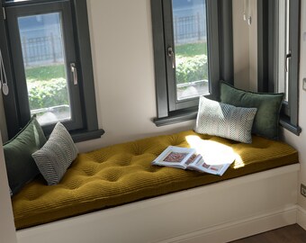 Custom Window Bench Cushion, Washable Meditation Floor Cushion, Elegant Piano Bench Cushion