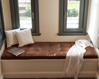 Leather Reading Nook Cushion, Custom Leather Bench Pad, French Style Zippered Leather Bench Cushion