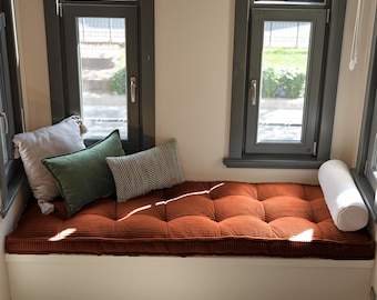 Zippered Tufted Bench Cushion, Custom Kallax Bench Cushion Indoor, Large Velvet Window Seat Cushion