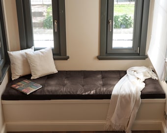 Custom Leather Bench Cushion, Leather Tufted Bench Seat, Comfortable Leather Bench Cushion
