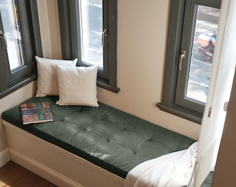 Custom Leather Bench Cushion Indoor, Comfortable Leather Bench Seat, Tufted Leather Bench Cushion