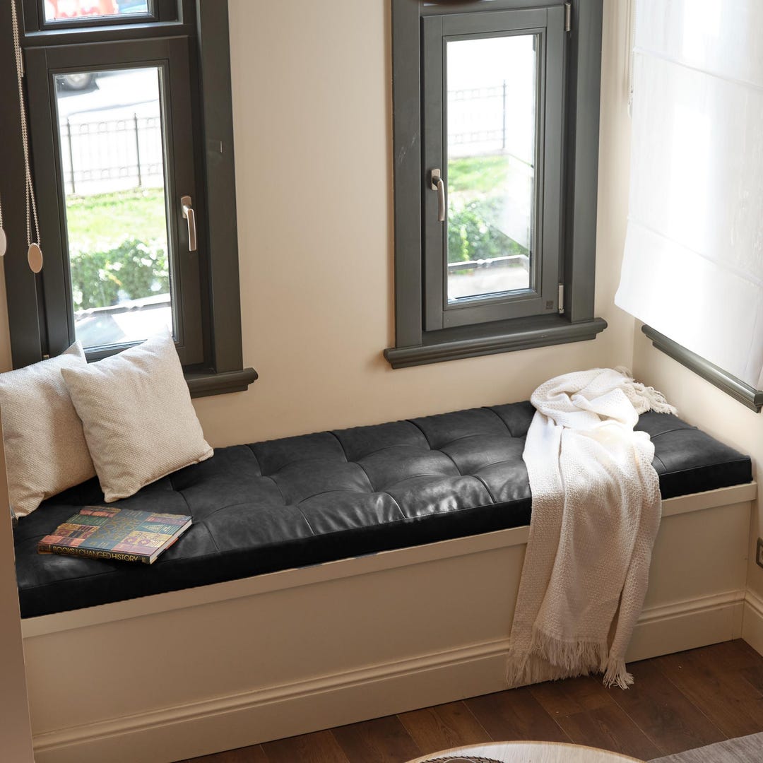 Tufted Window Bench Seat Cushion, Custom Leather Bench Cushion Indoor — free download