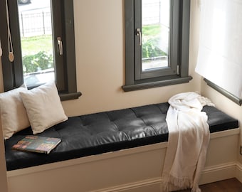 Tufted Window Bench Seat Cushion, Custom Leather Bench Cushion Indoor, Comfortable Leather Floor Cushion