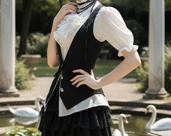Victorian Lolita Skirt Set for Her | Ruffle Blouse Vest Outfit | Lolita LARP Costume | Skirt Set Idea for Tea Party