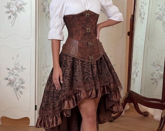 Pirate Skirt Set for Her | Renaissance Faire Corset Costume for Steampunk | Halloween Pirate Costume | Cosplay Skirt Set