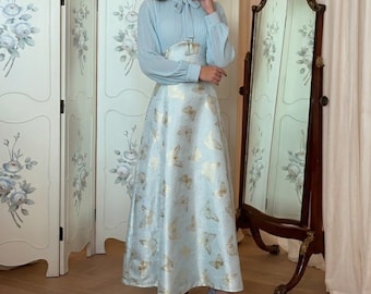 Wedding Guest Dress for Her | Butterfly Print Vintage Outfit | Modest Long Sleeve Costume | Maxi Dress Idea for Cocktail Party