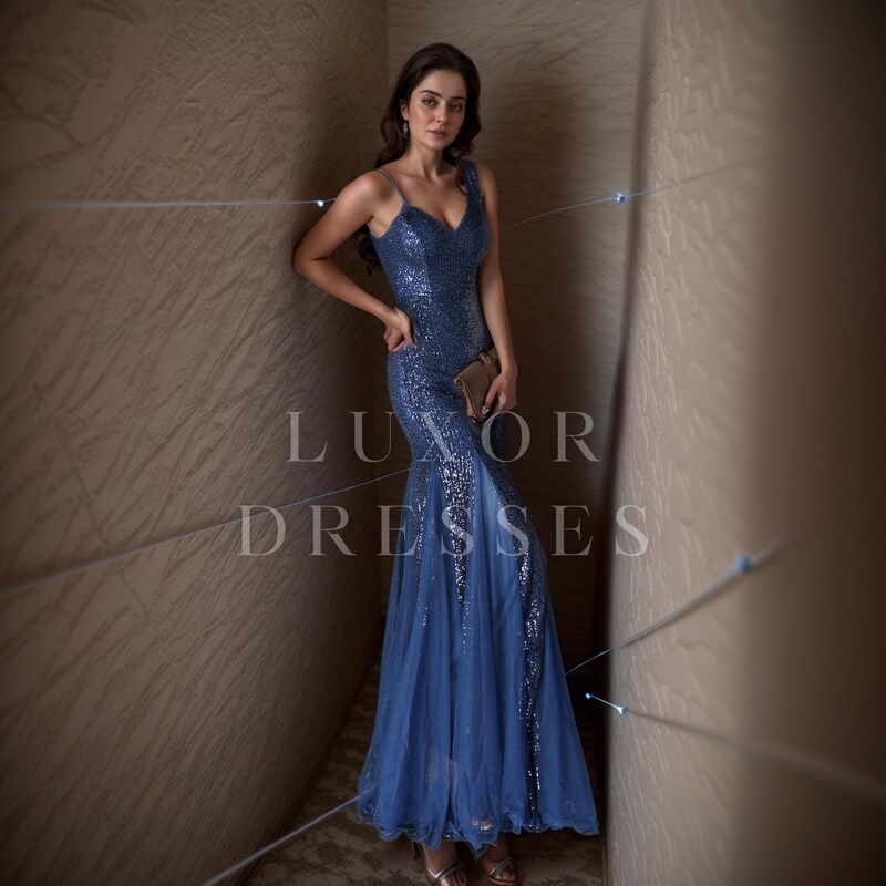 Royal Blue Sequin Lace Plunge V Short Cocktail Dress