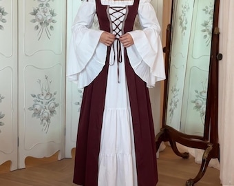 Medieval Corset Gown for Her | Bell Sleeve Off Shoulder Dress for Renaissance Faire | Lace-Up Maxi Dress | Fairytale Costume