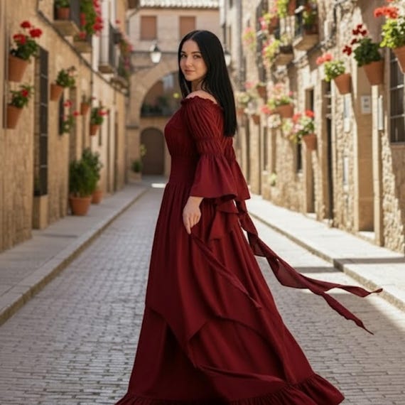Off-Shoulder Renaissance Dress - Elegant Fairycore Gown, Christmas Cosplay