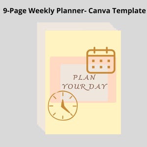 Minimalist Weekly Planner Canva Template, 9 Pages Daily Planner Printable, Weekly Layout, To Do List, Weekly Organizer, Instant Download