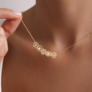 Dainty Birth Flower Necklace, 14K Gold Birth Flower Bouquet Necklace, Birth Flower Jewelry, Birth flower Family Gifts, Valentine&#39;s day Gifts