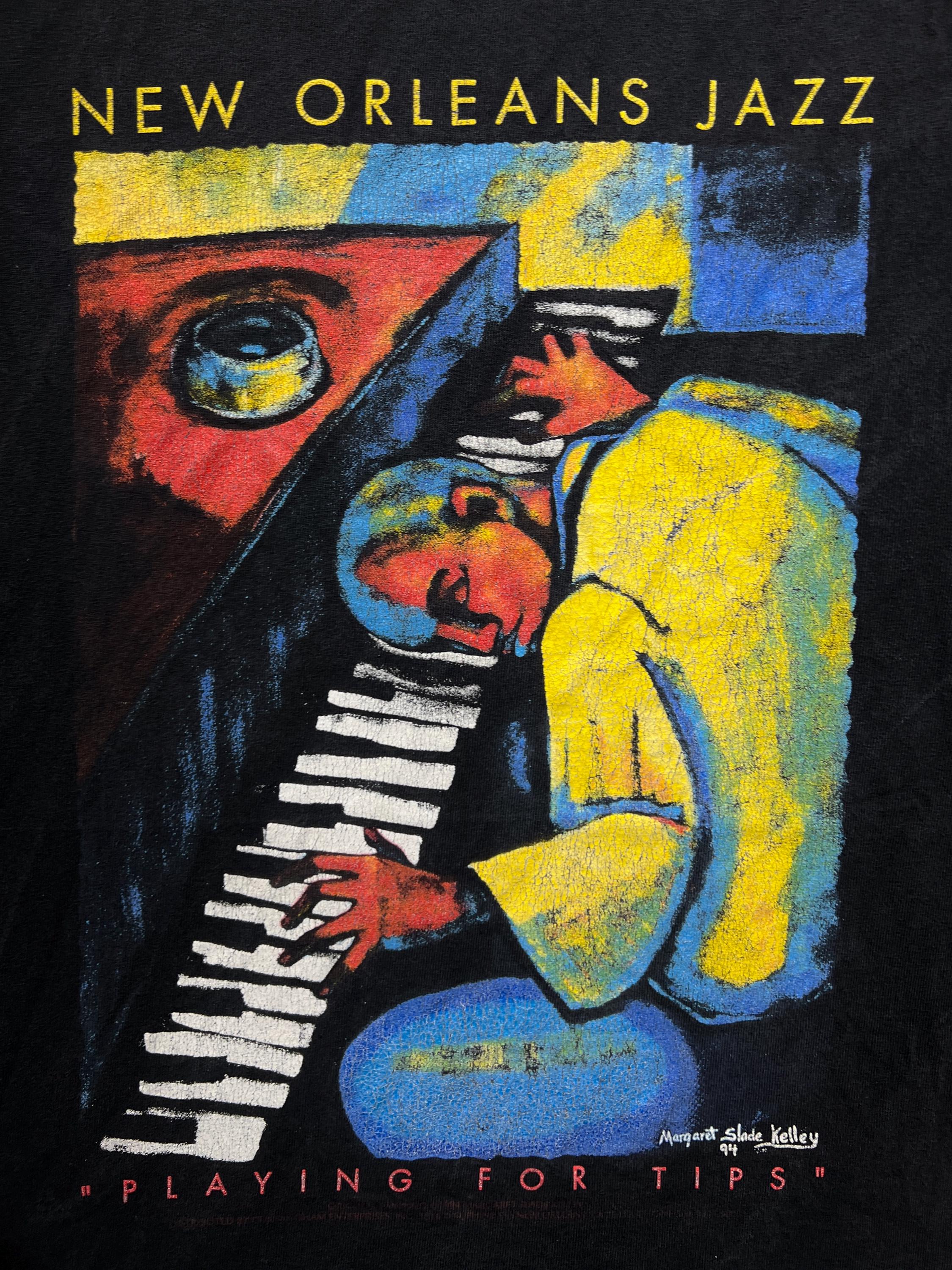 Vintage 1994 New Orleans Jazz T-shirt L Playing for Tips Piano