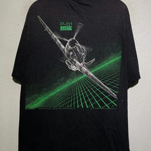 Vintage 1989 P-51 Mustang T-Shirt L Faded Blackbird Intl Tee 80s Airplane Graphic Double Sided Military Aircraft WW2 Fighter Jet Top