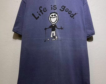 Vintage 90s Life is Good Tee Size L Golf Graphic Positive