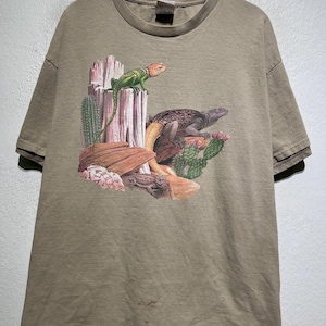 Vintage 90s Desert Reptile Lizard Turtle Cactus Wildlife Nature Southwest Animal Art T-Shirt