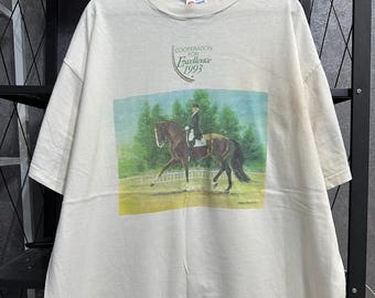 Vintage 90s Maureen Shelleau Equine Art 1993 T Shirt Size XL Horse Lover Tee Equestrian Apparel Animal Portrait Artist Graphic Shirt